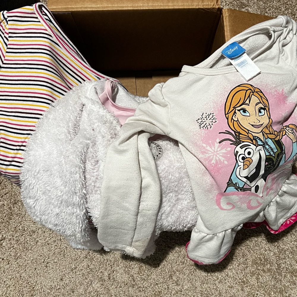 Size 5T and Small long sleeves kids shirts and Trolls dress